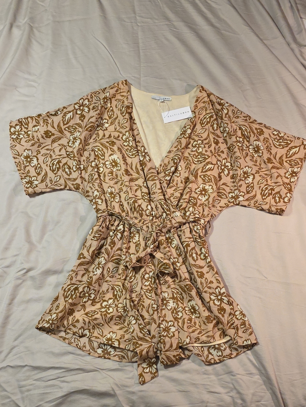 Baltic Born Floral Wrap Romper in Beige and Brown
